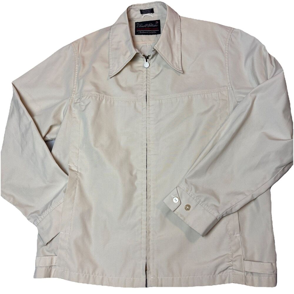 Vtg 80’s Arnold Palmer Windbreaker Jacket Mens M Beige Tan Golf Zipper Accents